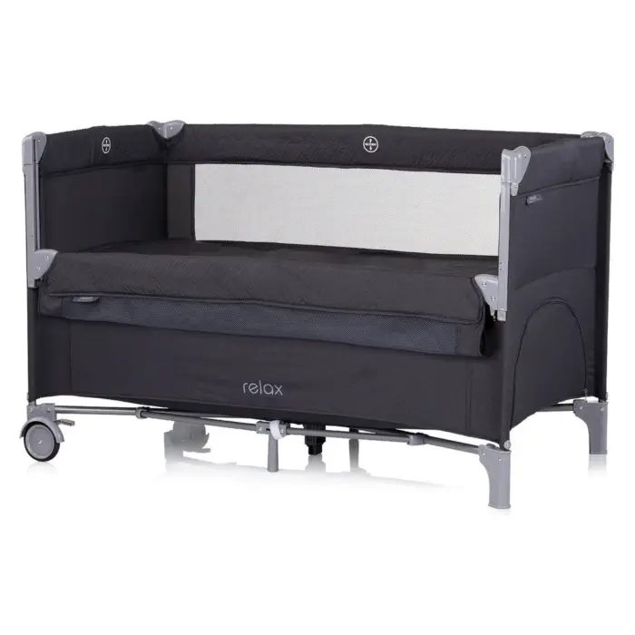 CHIPOLINO Relax mobile cot with drop-down side, linen, 2 levels, anthracite, KOSIRE251AN
