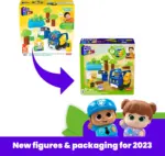 Mega Bloks Green Town Charge & Go Bus – set me 34 kuba, autobus, stacion autobusi, 2 figurina dhe 3 pemë