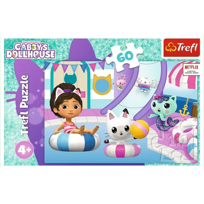 Trefl Сложувалка Gabby's Dollhouse – Габи на базен, 60 парчиња, 33 x 22 cm – слика 3
