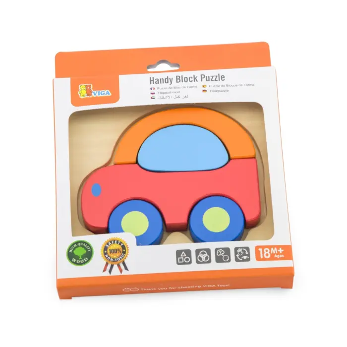 Viga Дрвена сложувалка Handy Block Puzzle Автомобил, дебели делови – слика 3
