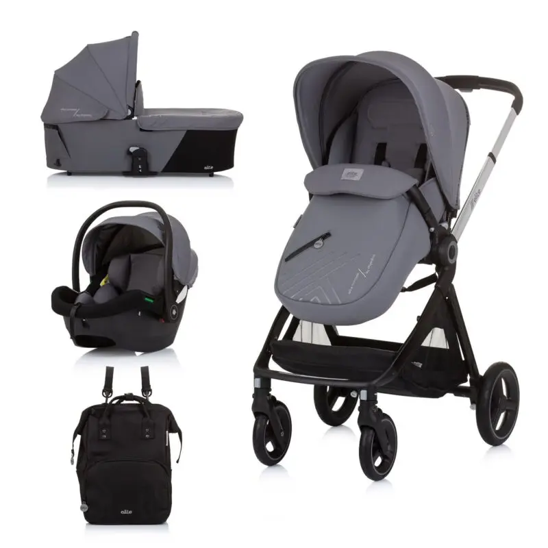 Chipolino бебешка количка Elite 3 во 1, Granite (сива)