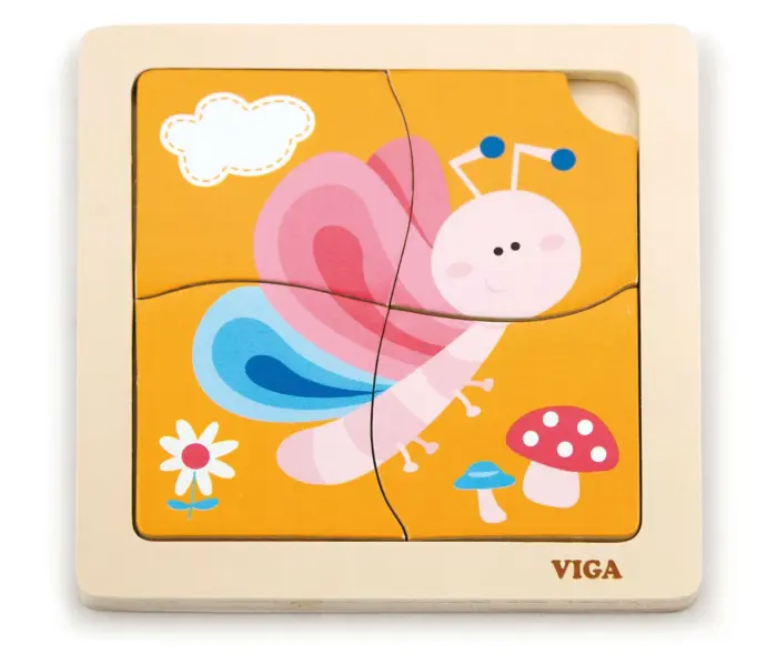 Viga Дрвена сложувалка Handy Flat Puzzle Пеперуга, 4 дела