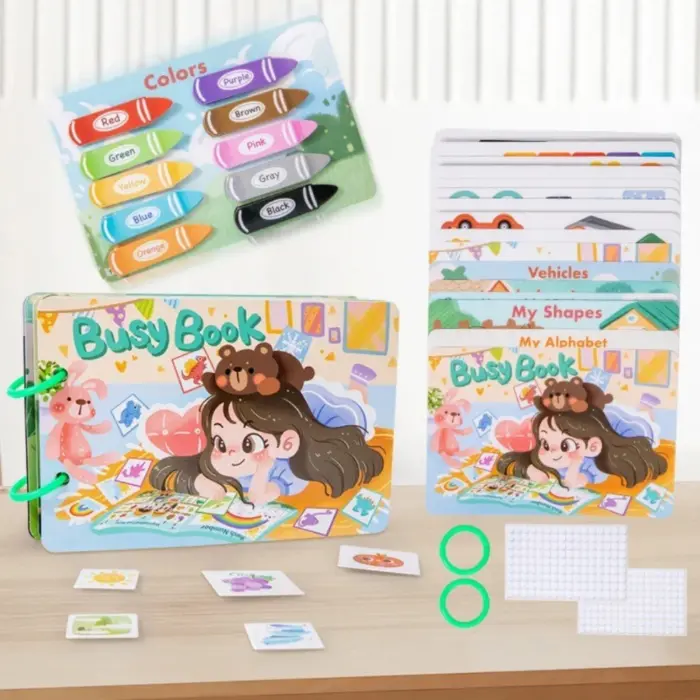 Busy Book educational book with sticky elements – colors, letters, numbers – image 3