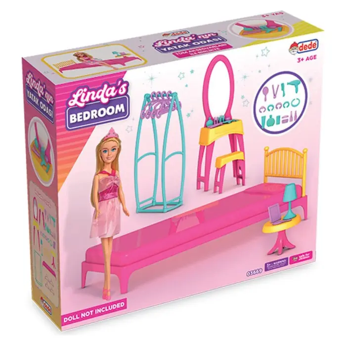 DEDE Спална соба за кукли Linda, со кукла, 03669