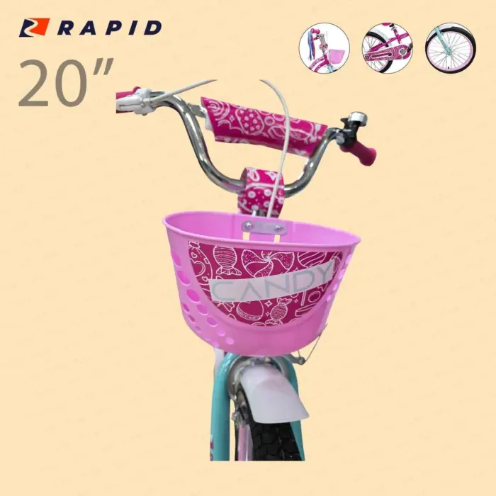Rapid Candy children’s bicycle 20 inch, pink, with basket and bell