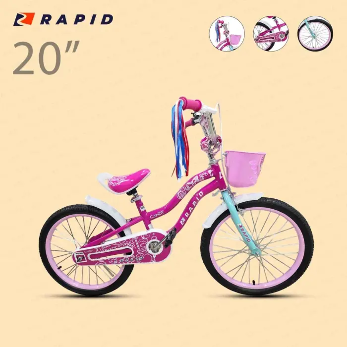 Rapid Candy children’s bicycle 20 inch, pink, with basket and bell