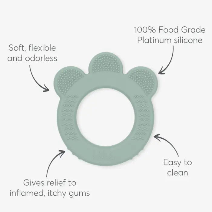 Kikka Boo Kafshuese dhëmbësh silikoni Platinum Silicone me 3 tekstura, Sage (mentol)