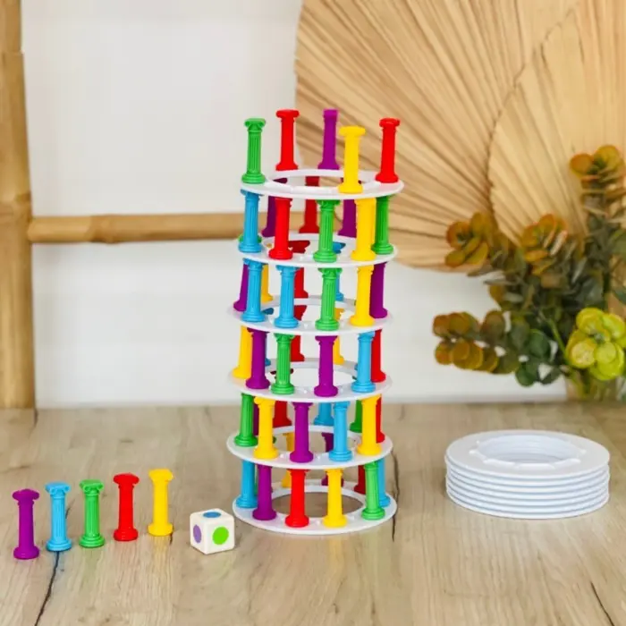 Друштвена игра Collapsing Game – кула што се урива, 13 прстени и 60 столбчиња