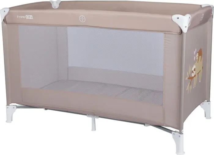 FreeON Love portable cot 120 x 60 cm, beige with sloth motif