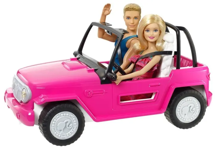 Barbie Џип за кукли Beach Cruiser со Barbie и Ken, розов