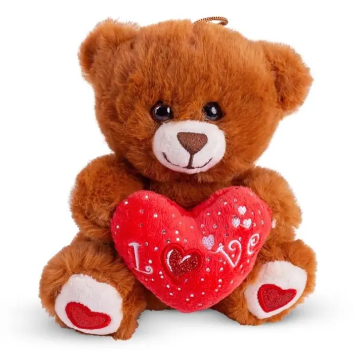 Amek Мало плишано мече во кафена боја со срце Love, 15 cm