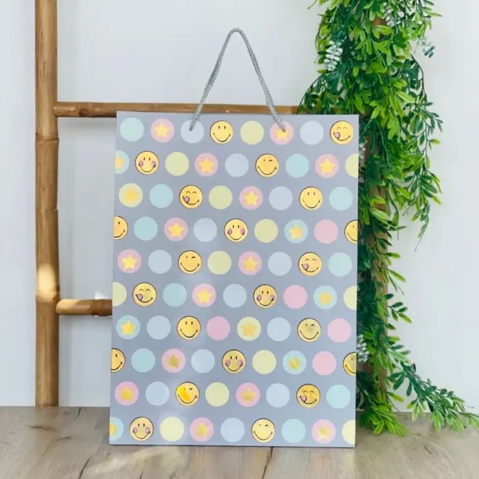Decorative gift bag with dots, stars and smiley faces, 31 x 42 x 12 cm – image 3