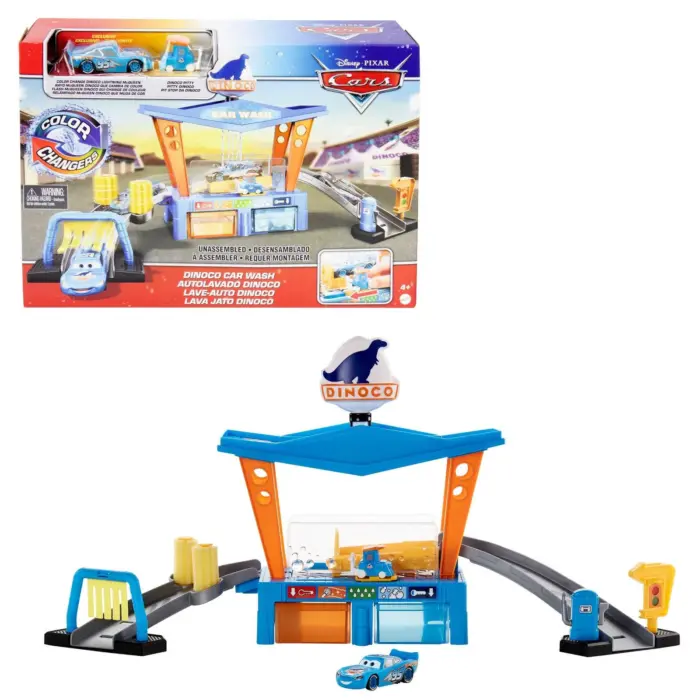 Disney Pixar Cars Сет перална Dinoco со количка што менува боја