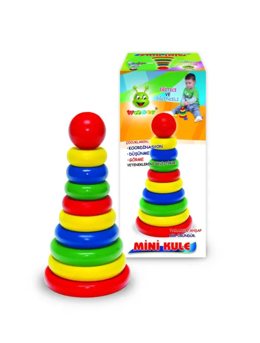 Woodoy Wooden ring stacking pyramid Mini Kule, water-based paints