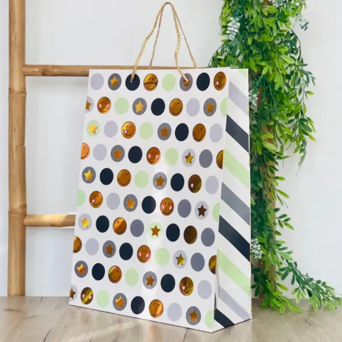 Decorative gift bag with dots, stars and smiley faces, 31 x 42 x 12 cm – image 2