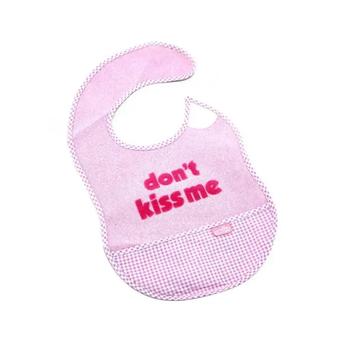 Baby Jem Terry bib don't kiss me with pocket, pink