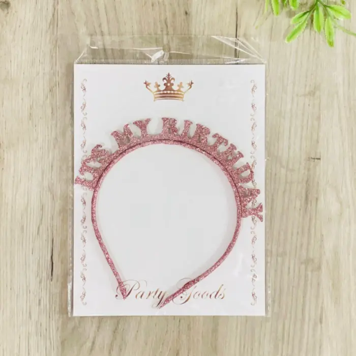 Роденденско венче за коса It's my birthday со брокат, розово или златно – слика 3
