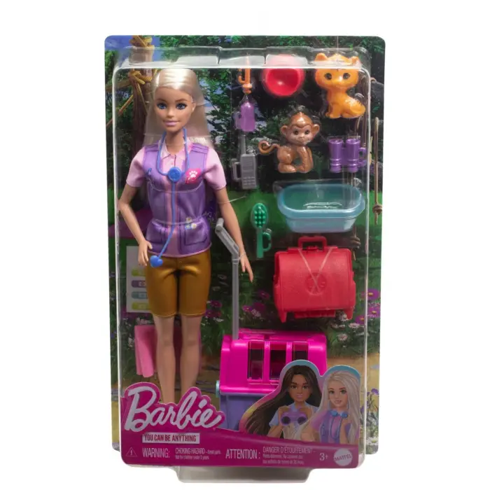 Barbie Кукла спасувачка на животни, со тигарче и мајмунче – слика 2