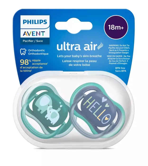 Philips Avent Çucël qetësuese ultra air 18+ muaj, 2 copë, jeshile dhe blu
