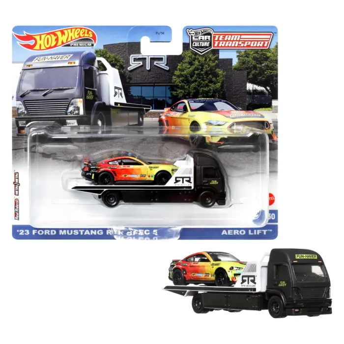 Hot Wheels Premium Kamion transportues me makinë garash Team Transport, 1:64 – foto 2