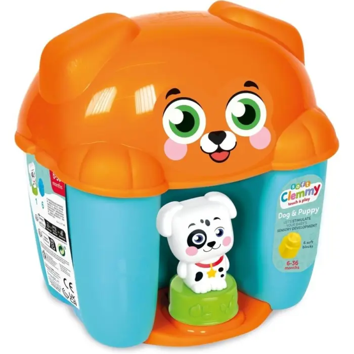 Clementoni Soft Clemmy Кофа Куче со меки коцки Dog & Puppy, 6 коцки – слика 2