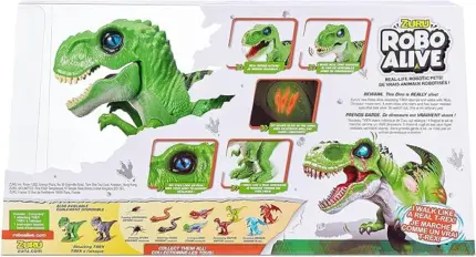 Robo Alive Attacking T‑Rex – T‑Rex jeshil i motorizuar që ecën, me ‘dridhje’ dhe sy që ndriçojnë