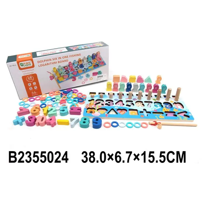 Wooden educational board 6 in 1 with fishing