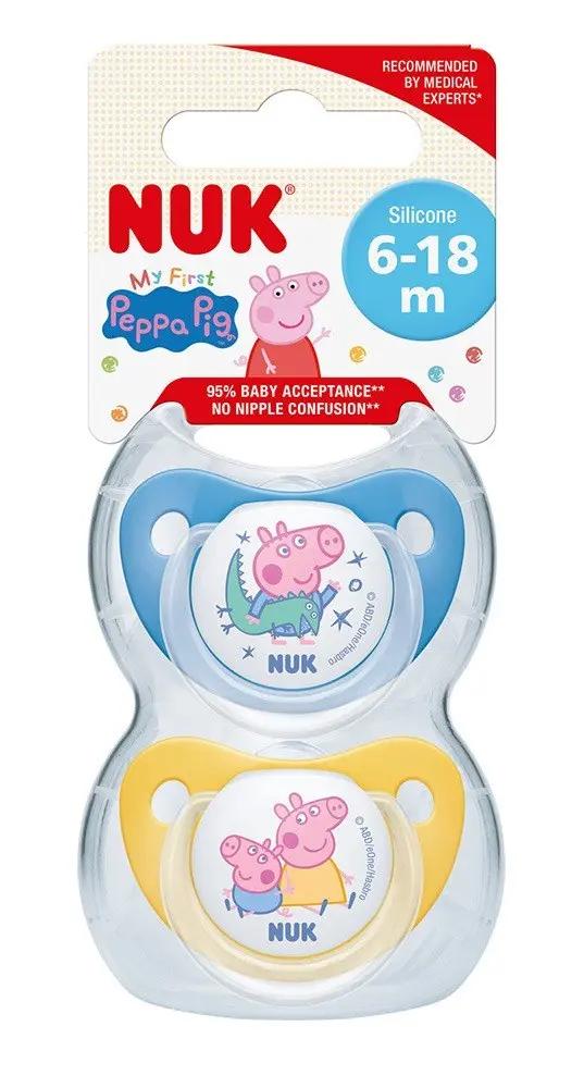 NUK Peppa Pig silicone soother, 6–18 months, 2 pieces (assorted)