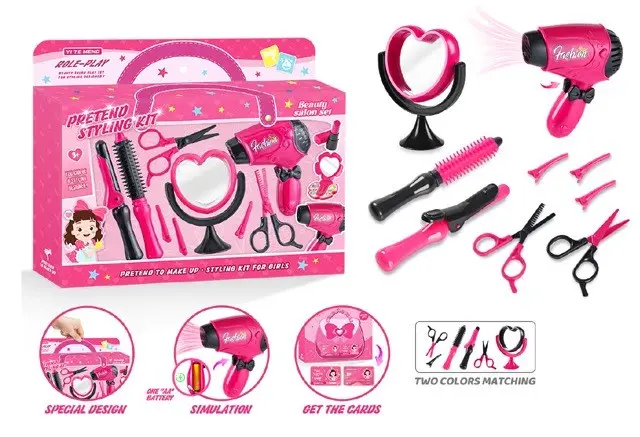 Козметички сет Pretend Styling Kit со фен, огледало и додатоци за фризура