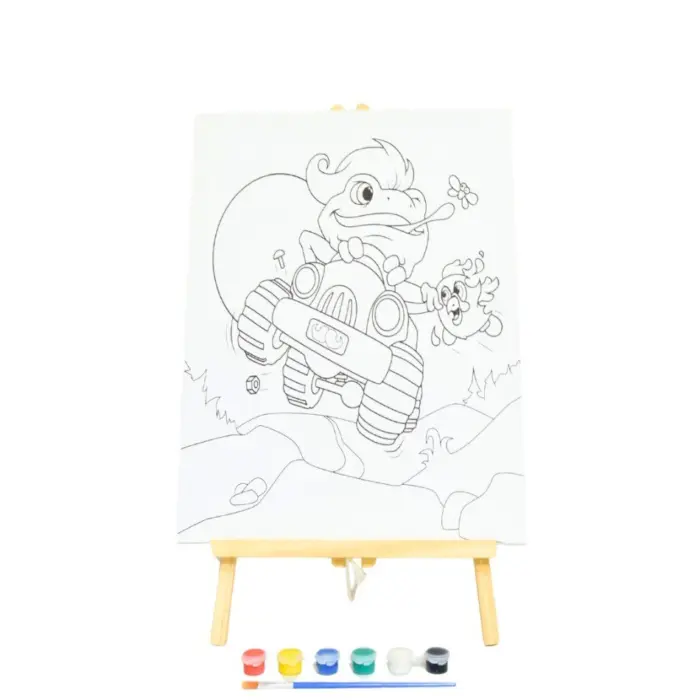 Canvas painting set with easel, tempera paints and brush, 30 x 40 cm canvas – image 2