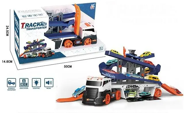 Камион-носач Track Transporter со патека за автомобилчиња, светло и звук