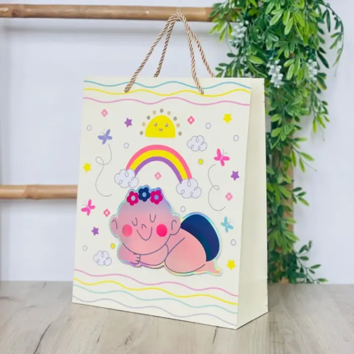 Decorative baby gift bag with baby motif, 26 x 32 x 10 cm