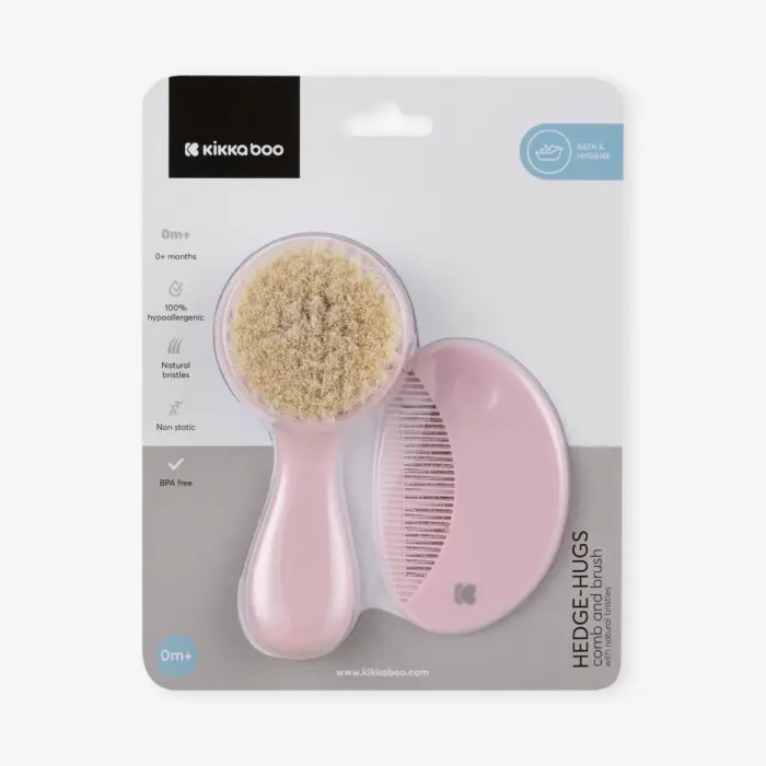 Kikka Boo Baby brush and comb set with natural bristles Hedge-hugs, pink
