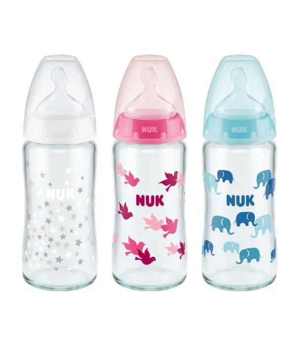 NUK First Choice+ Стаклено шише 240 ml со Temperature Control, цуцла M – слика 2