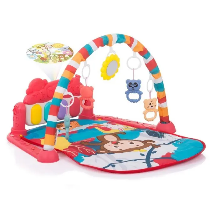 Chipolino Музичка подлога за играње Monkey со пијано и проектор, црвена – слика 2