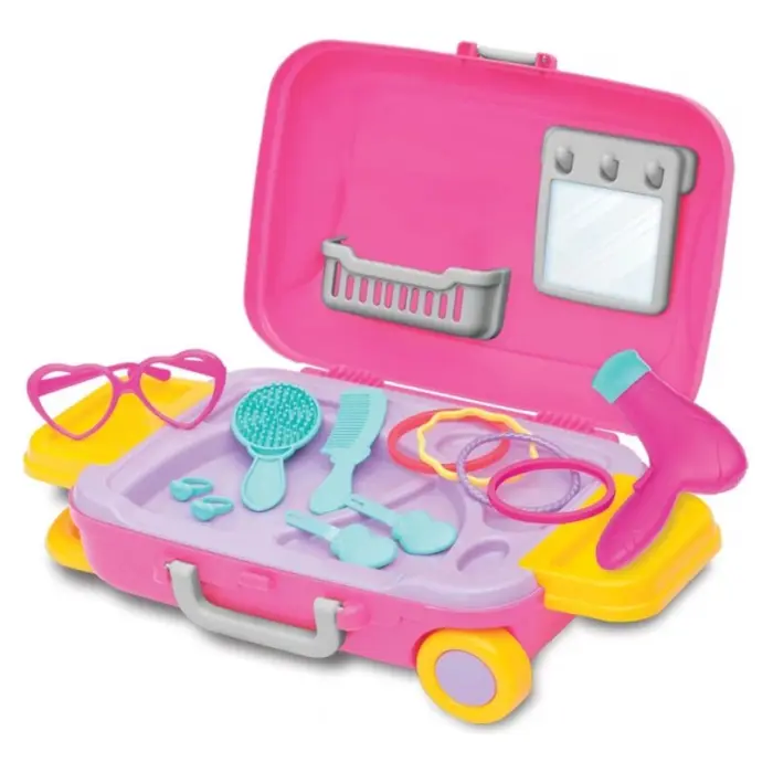 DEDE Barbie beauty salon in a wheeled suitcase, 18 pieces, 03486