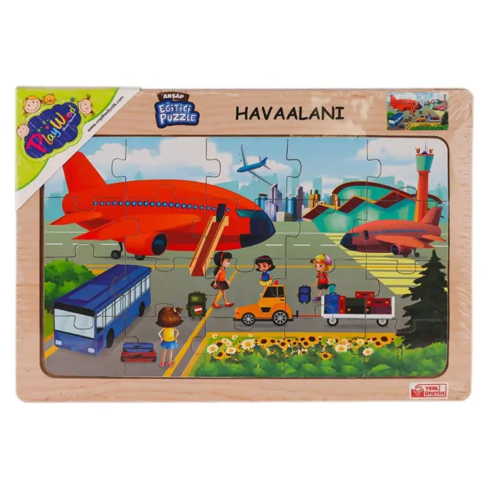 PlayWood Дрвена сложувалка Аеродром, 20 делови, со таблица множење