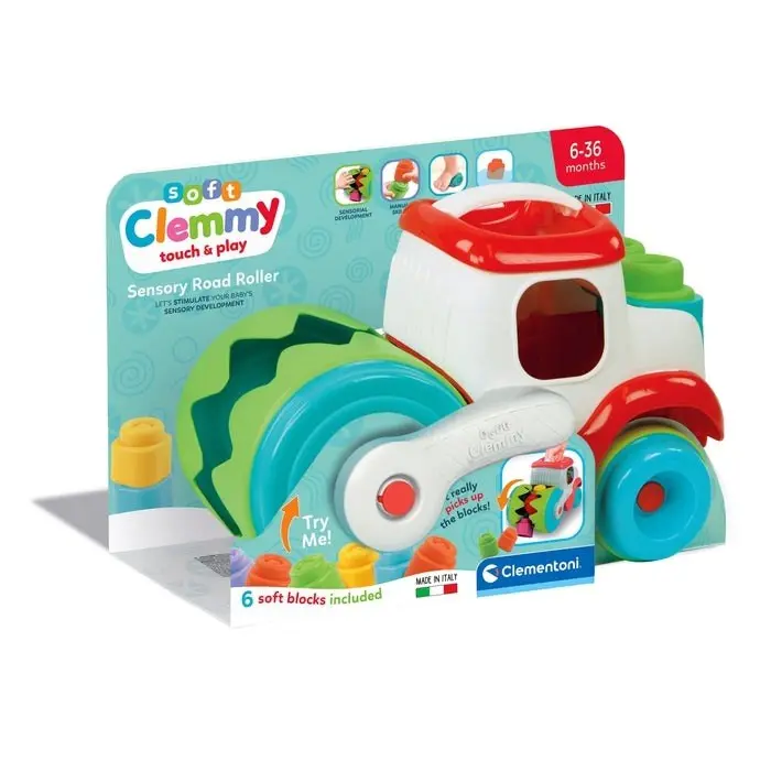 Clementoni Soft Clemmy Сензорен валјак Road Roller со 6 меки коцки – слика 3