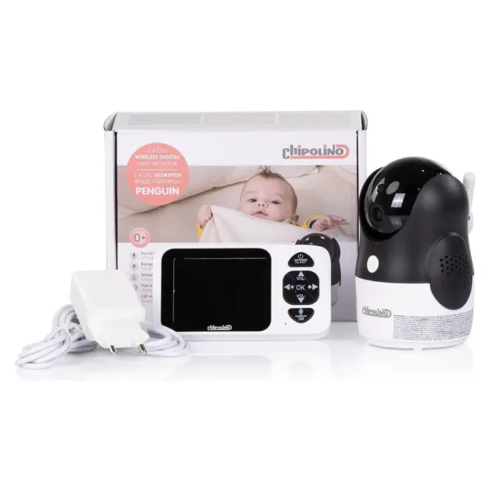 Video monitor për bebe CHIPOLINO Penguin me ekran LCD 2,8 inç, i bardhë, VIBEFPE02501WH