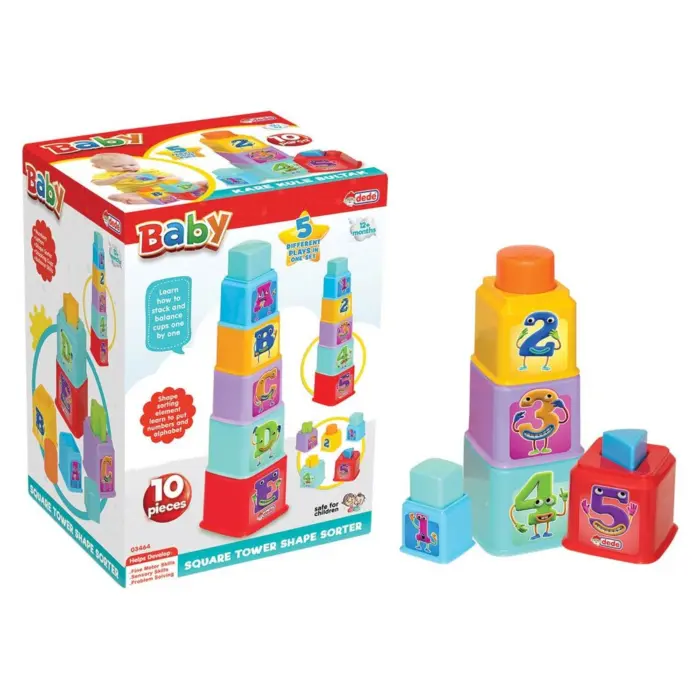 DEDE Сортер квадратна кула Baby, 10 делови, 03464