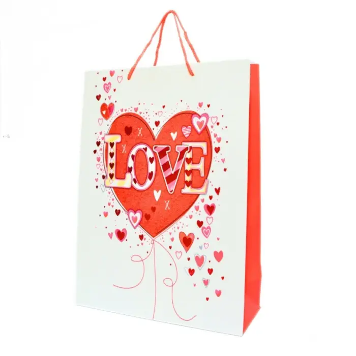 Qese e madhe dekorative dhuratash me zemra LOVE, 31 x 42 x 12 cm – foto 3