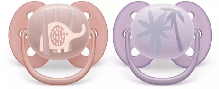 Philips Avent Çucël qetësuese ultra soft 0–6 muaj, 2 copë, rozë dhe vjollcë