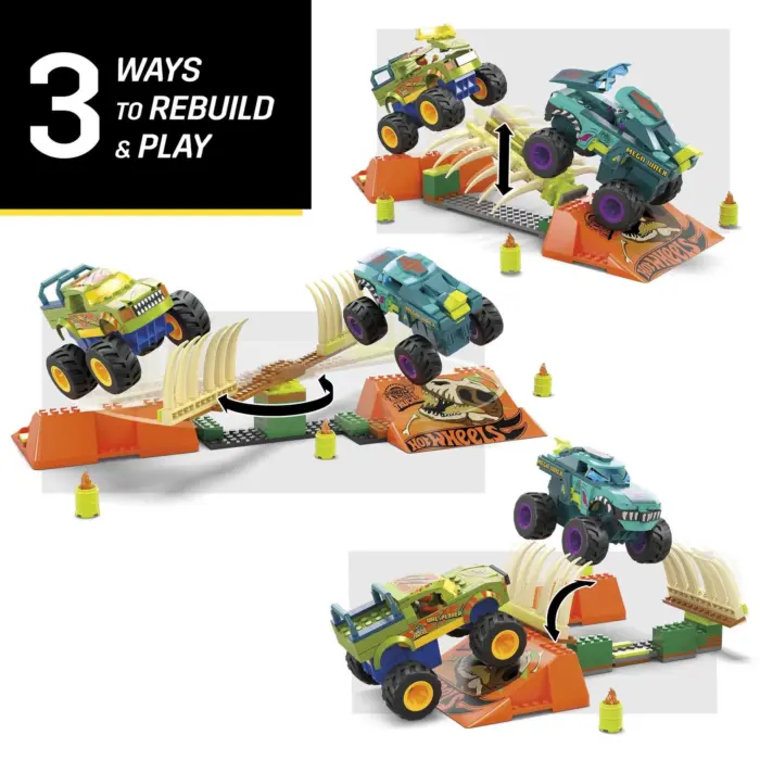 Hot Wheels MEGA Сет за градење Monster Trucks Mega-Wrex Boneyard, 332 дела – слика 4