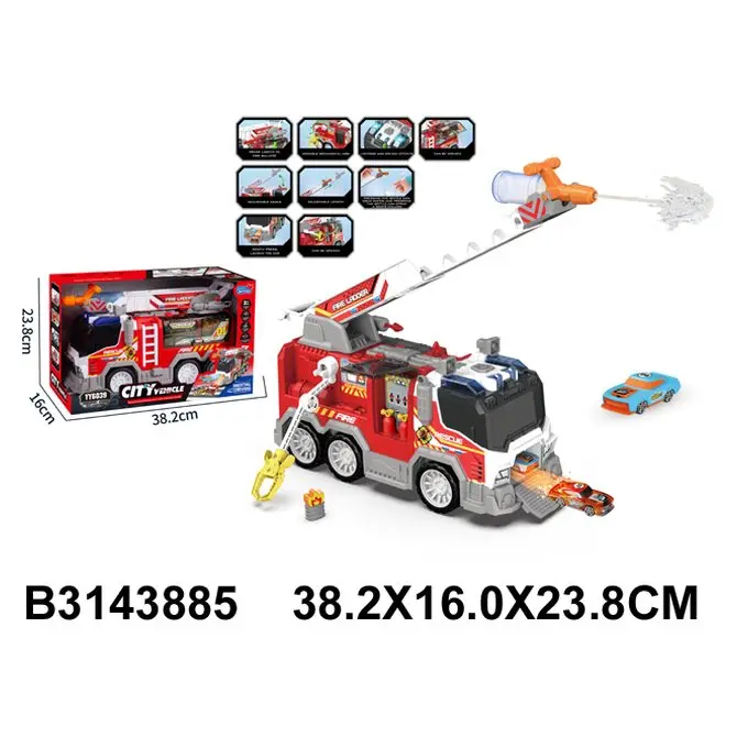 Fire truck with ladder, light and sound Friction vehicle with movable ladder, accessories and cart · 3+ yrs.