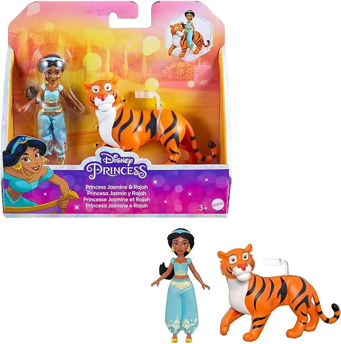Princess Jasmine small doll and Rajah the tiger figure with seat, from the movie “Aladdin”