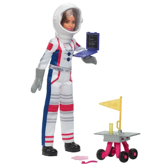Barbie Kukull astronaute me rover dhe helmetë, 10 aksesorë