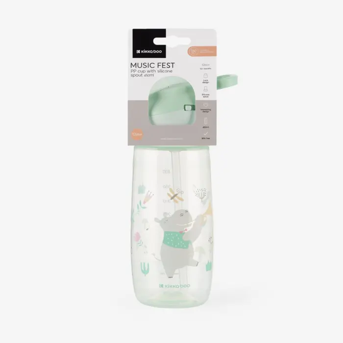 Kikka Boo Shishe me thithkë silikoni Music Fest, 450 ml, mentol