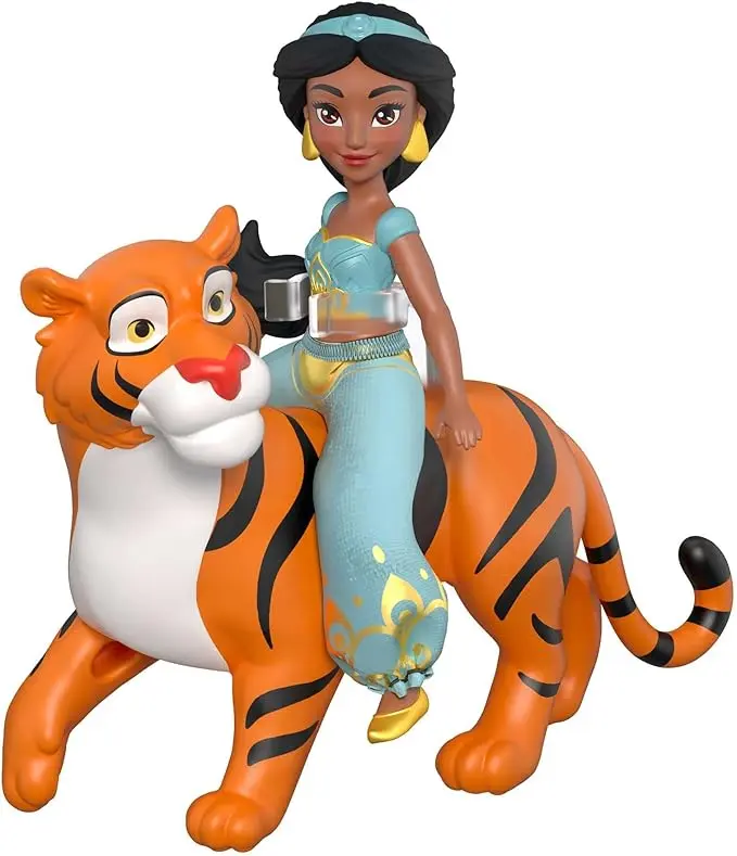 Princess Jasmine small doll and Rajah the tiger figure with seat, from the movie “Aladdin”