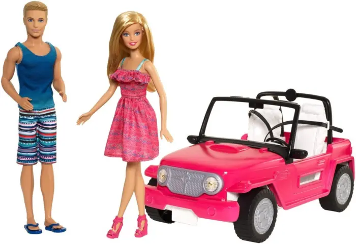 Barbie Џип за кукли Beach Cruiser со Barbie и Ken, розов – слика 2