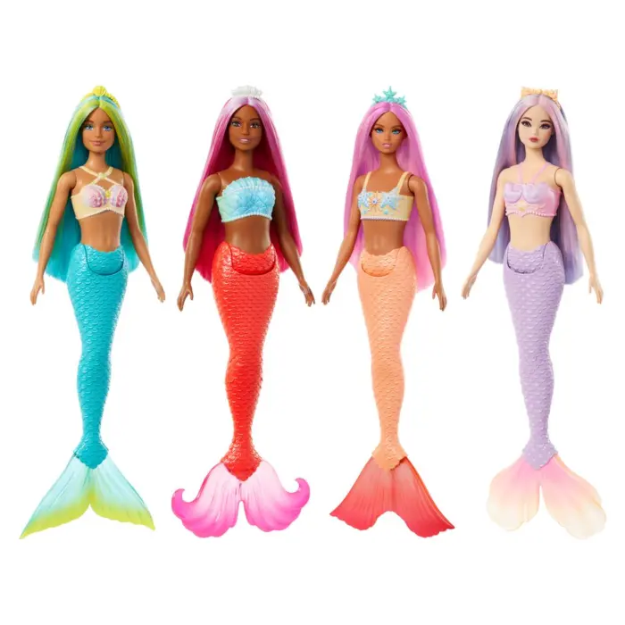 BARBIE Кукла сирена Dreamtopia со сино-жолта коса и тиркизна опашка, HRR02